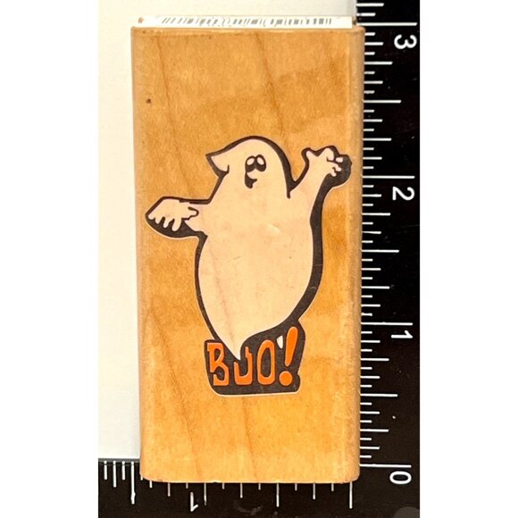 Ghost Wood Mounted Rubber Stamp By Canadian Maple BOO Halloween - Picture 1 of 4